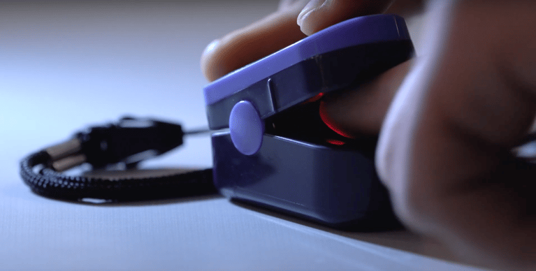 Pulse Oximeter uses red light to measure the O2 in hemoglobin